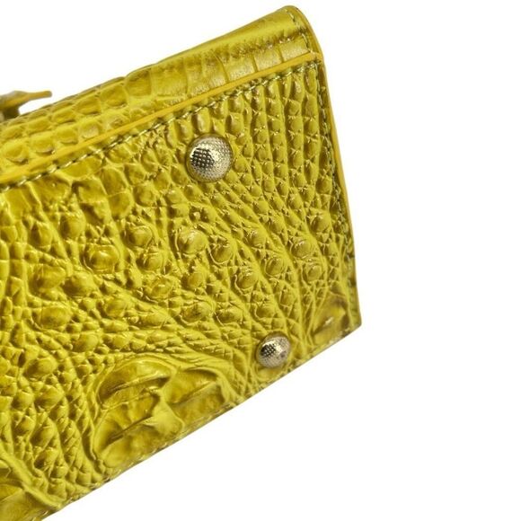 Yellow Croc Embossed Faux Leather Structured Satchel – Medium Top Handle Bag - Picture 7 of 17